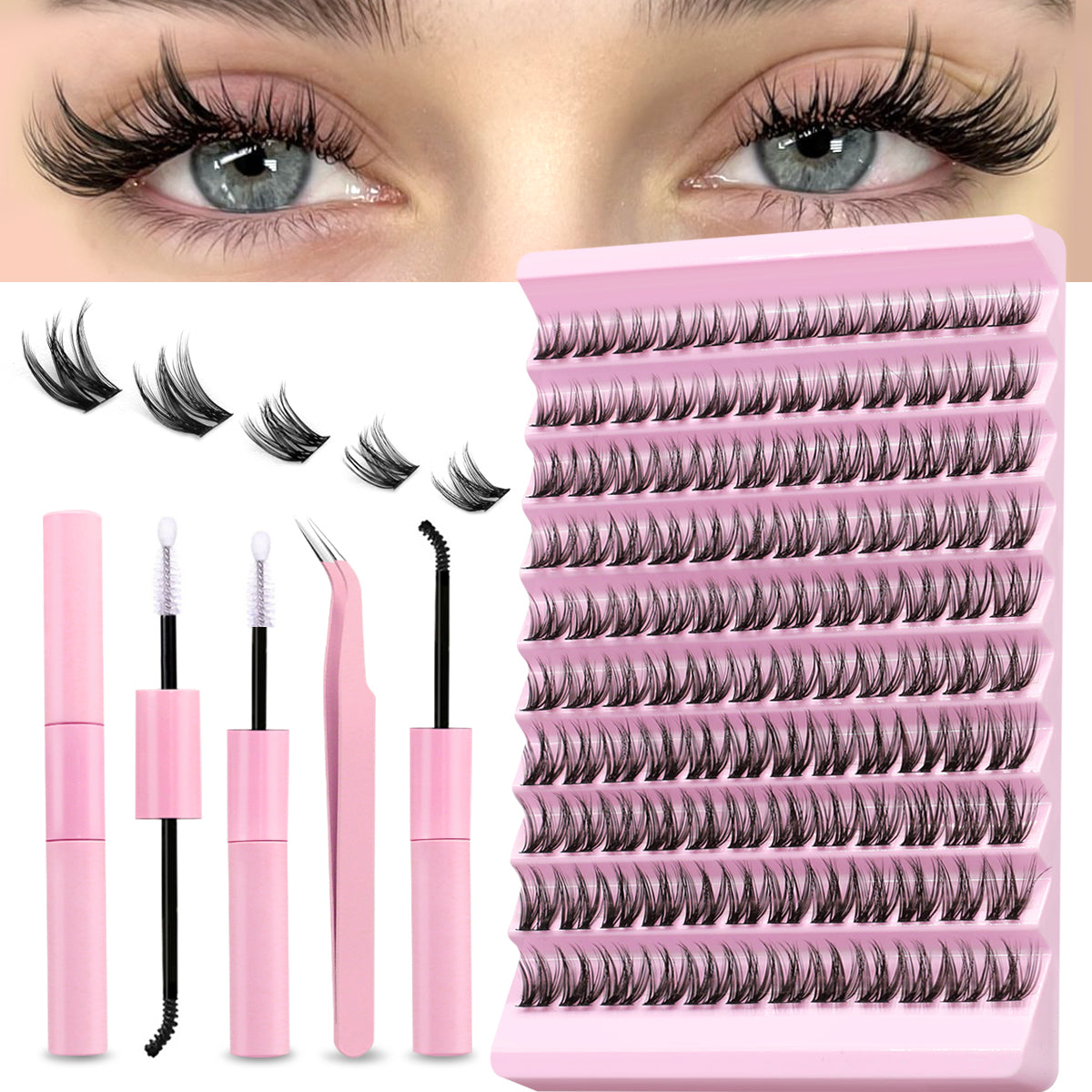 200-Piece DIY Cluster Eyelash Extension Kit with Bond & Seal