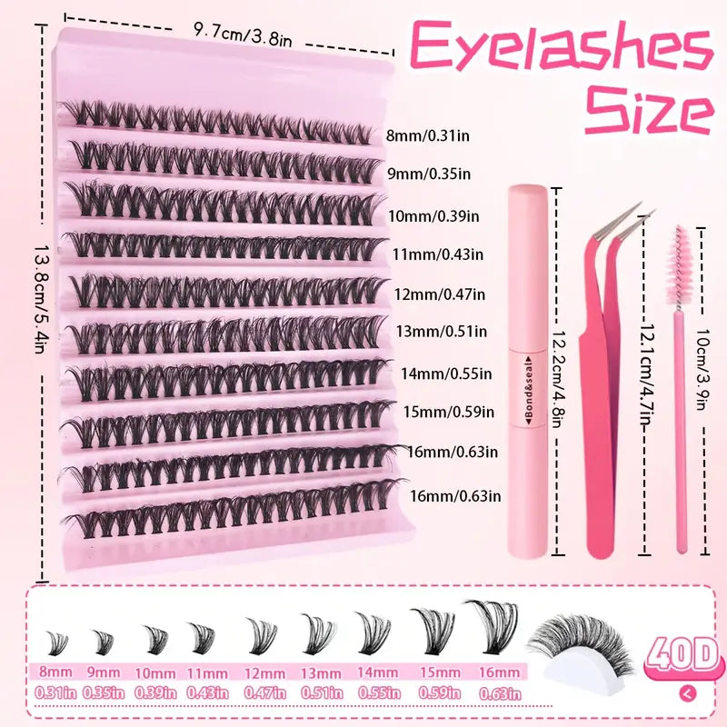 200-Piece DIY Cluster Eyelash Extension Kit with Bond & Seal